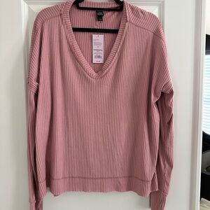 NWT Wild Fable Ribbed V-Neck Blush Pink LS Top